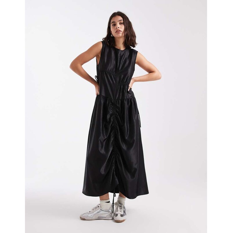COLLUSION multi channel satin maxi dress in black 110395108