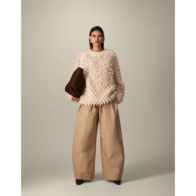 ARRANGE pure wool hand knit ultimate loop fringe jumper in cream-White 110405669