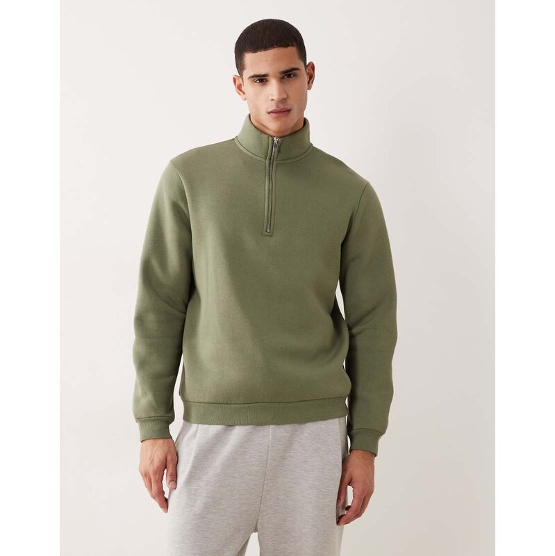 ASOS DESIGN essentials half zip sweatshirt in dusty olive-Green