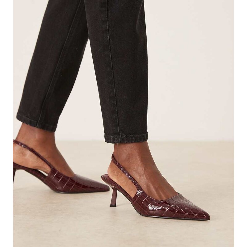 RAID Wide Fit Laura kitten heel slingback shoes in burgundy croc-Red 111029872