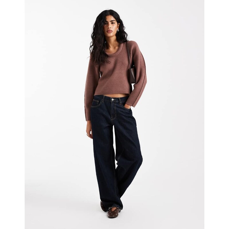 ASOS DESIGN stuff neck trim structured slim knitted top in mocha