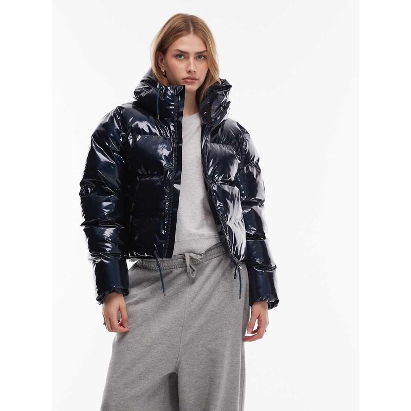 Rains 15150 Alta waterproof short puffer jacket in navy shine 110395416