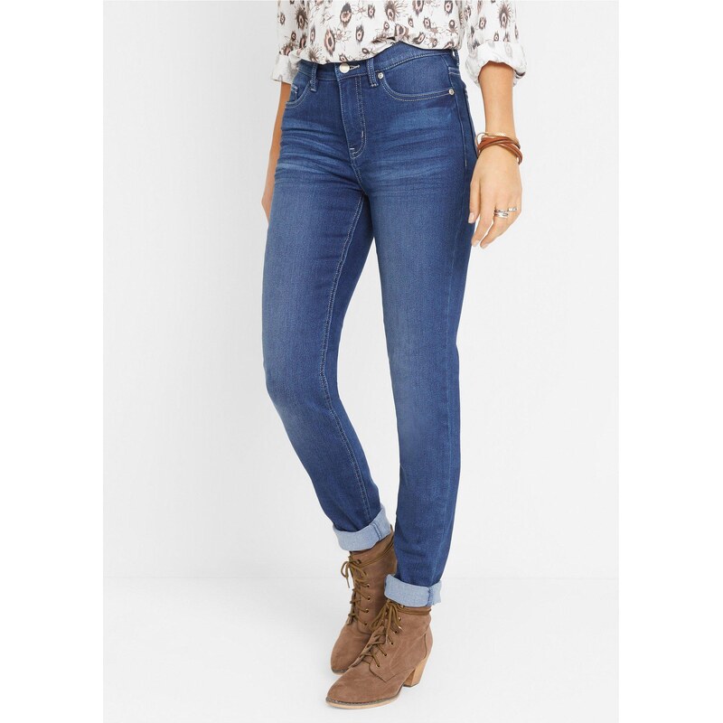 bonprix Strečové Slim džíny Mid Waist modrá Žena 15013839