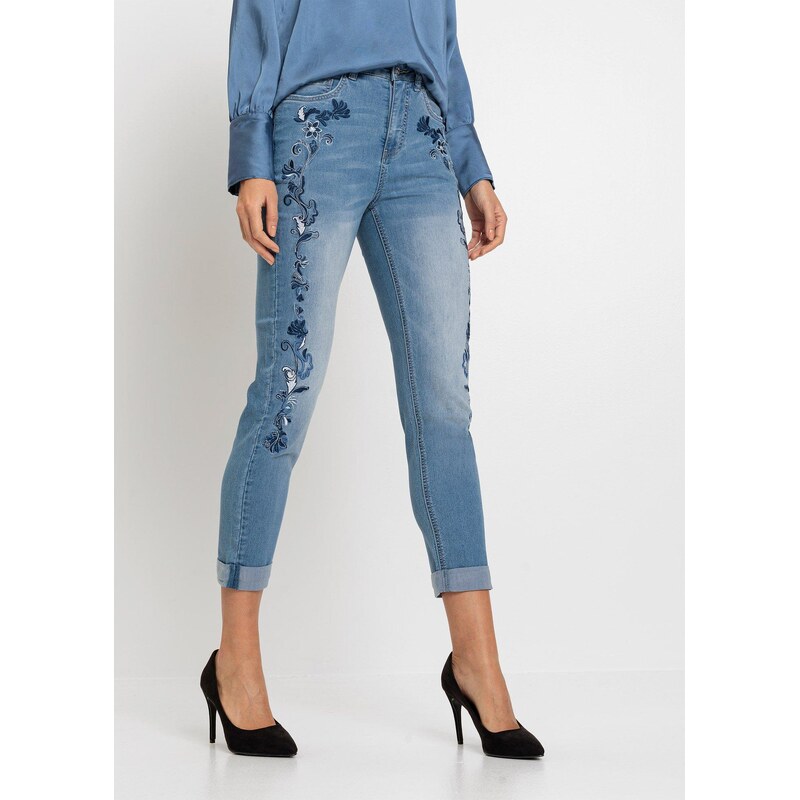 bonprix Džíny Slim Fit, Mid Waist, zkrácené modrá Žena 15010988