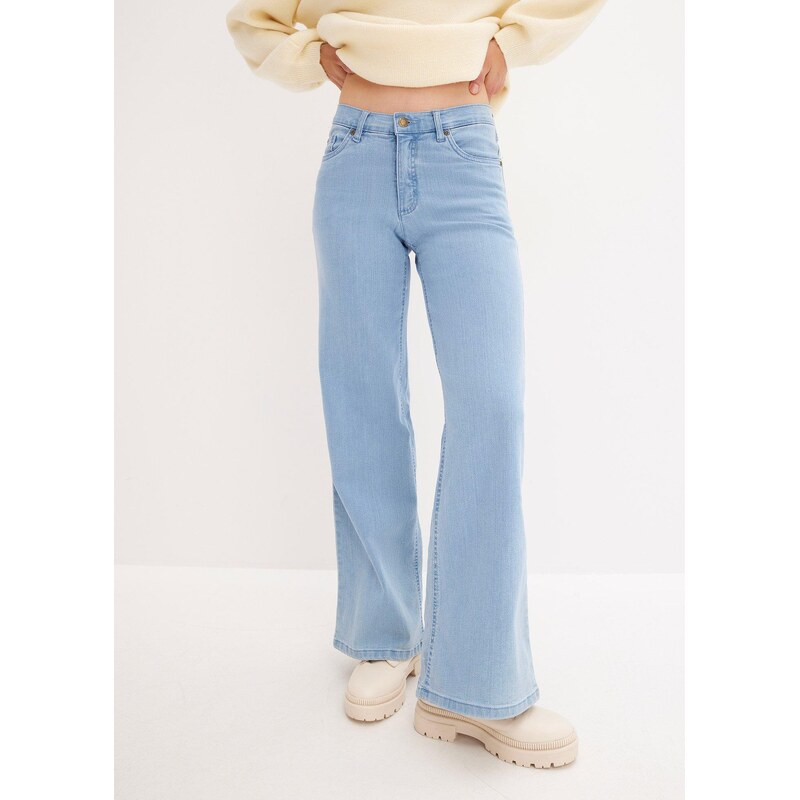 bonprix Strečové džíny Wide Leg, Mid Waist modrá Žena