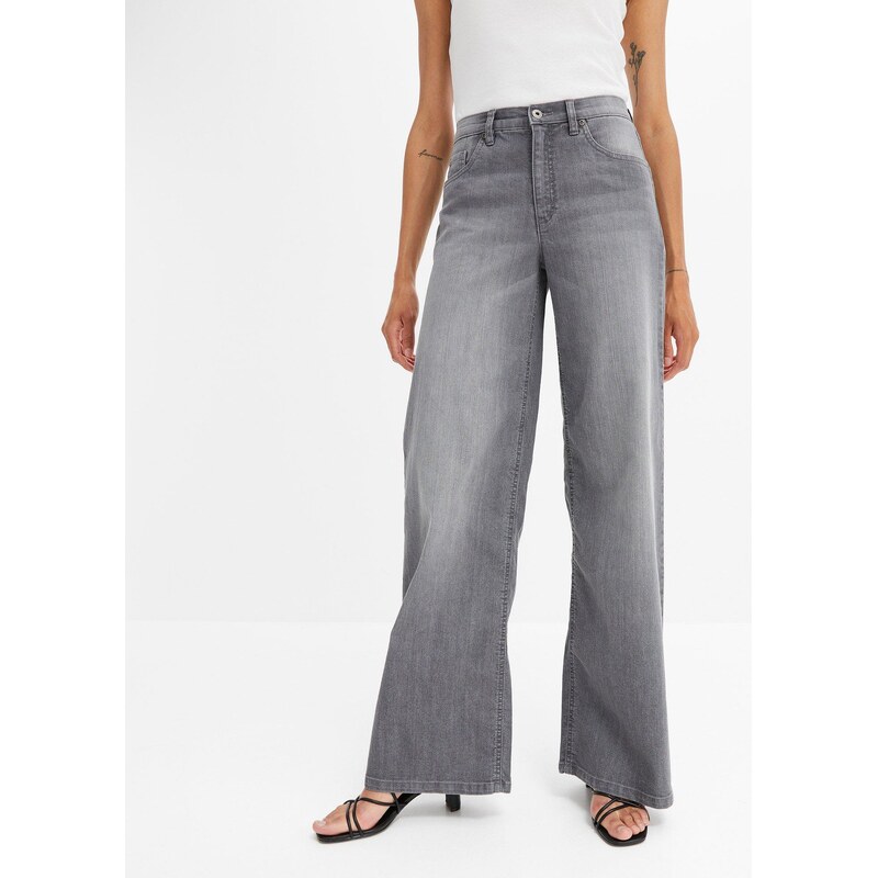 bonprix Džíny Wide Leg, High Waist šedá Žena