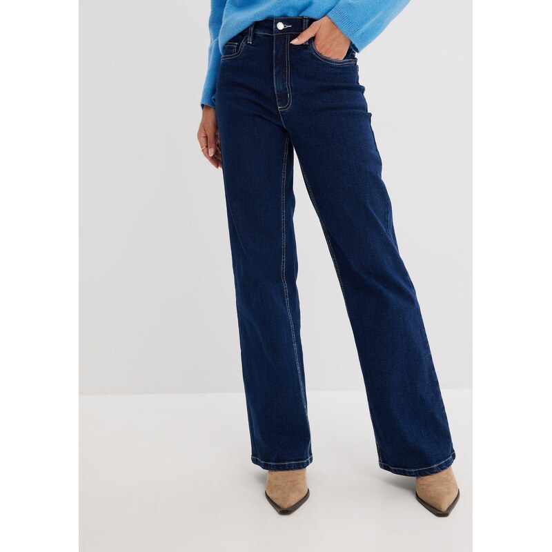 bonprix Džíny Wide Leg, High Waist, organická bavlna modrá Žena 115742240