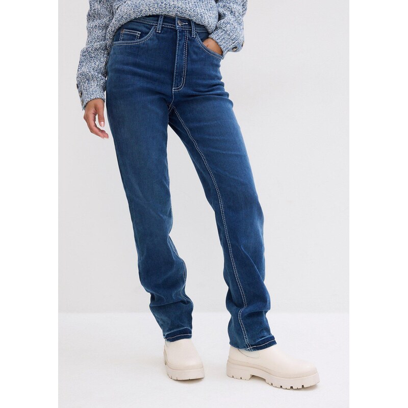 bonprix Termo džíny Straight High Waist modrá Žena 115721677