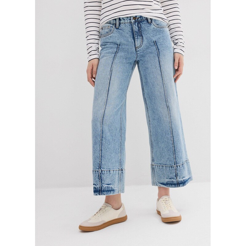 bonprix Zkrácené džíny Wide Leg, Mid Waist modrá Žena