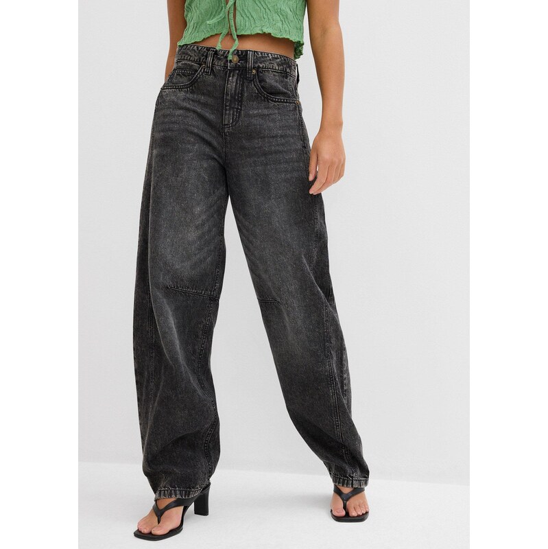 bonprix Balonové džíny, Mid Waist, Super Soft šedá Žena