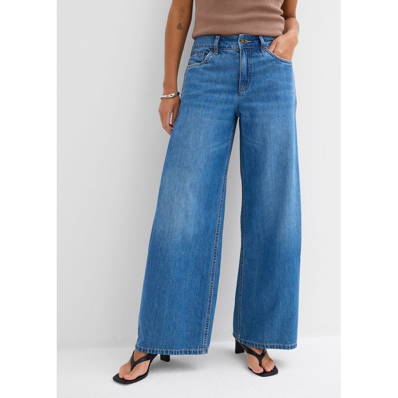 bonprix Džíny Wide Leg, Mid Waist modrá Žena