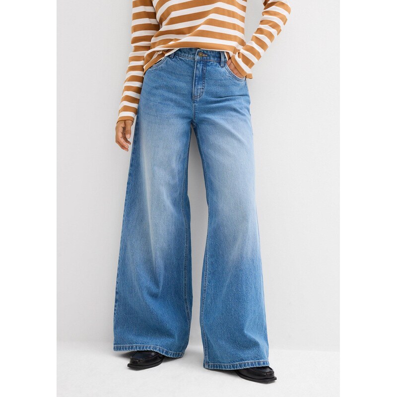 bonprix Džíny Wide Leg, Mid Waist modrá Žena
