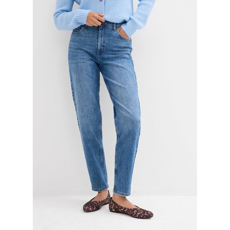 bonprix Mom džíny, High Waist, zkrácené modrá Žena