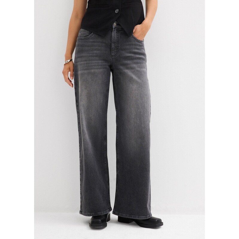 bonprix Džíny Wide Leg, High Waist černá Žena