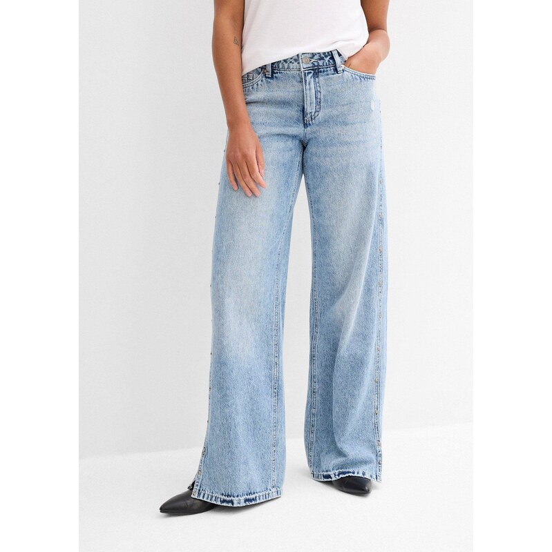 bonprix Džíny Loose, Straight, Mid Waist, nízký podíl streče