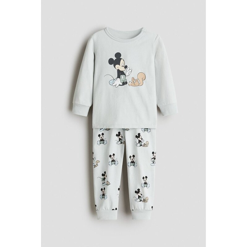 H&M - Bavlněné pyžamos potiskem - Světle Tyrkysová/Myšák Mickey