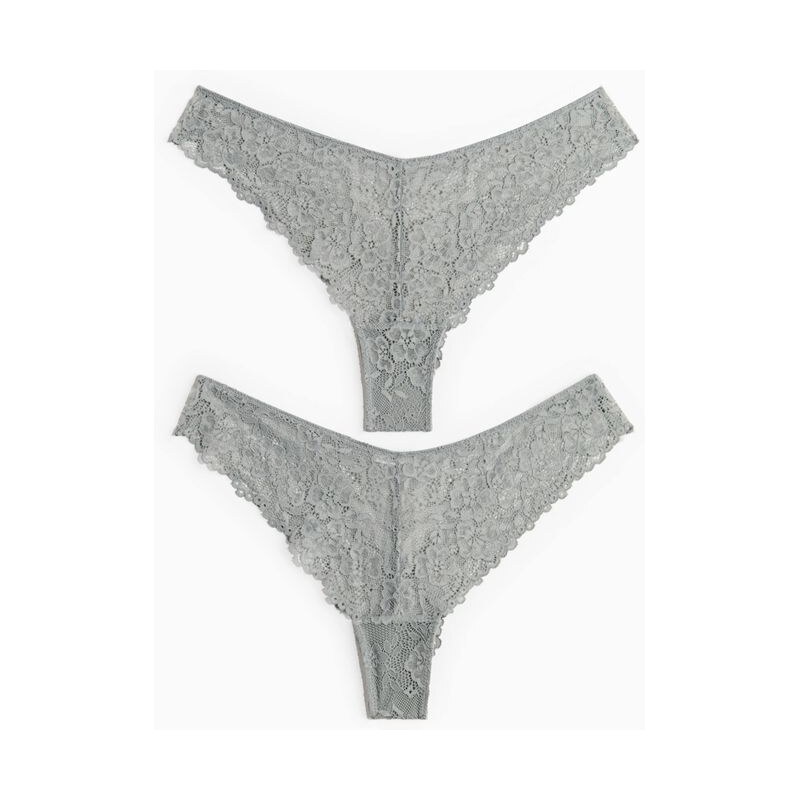 H&M - Krajkové kalhotky brazilian 2 kusy - Šedozelená