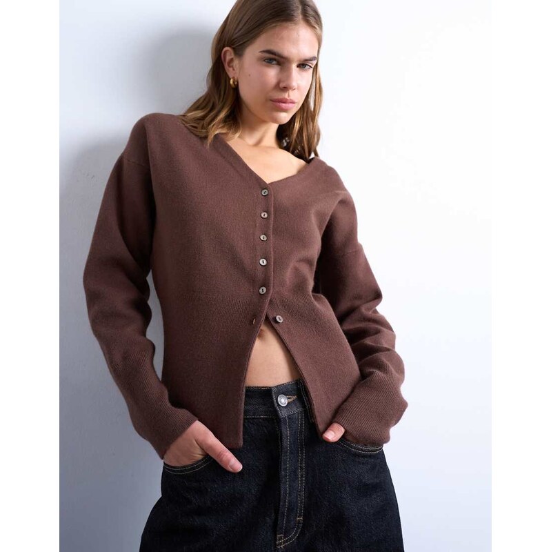 Topshop knitted V neck longline clean cinch waist cardigan in