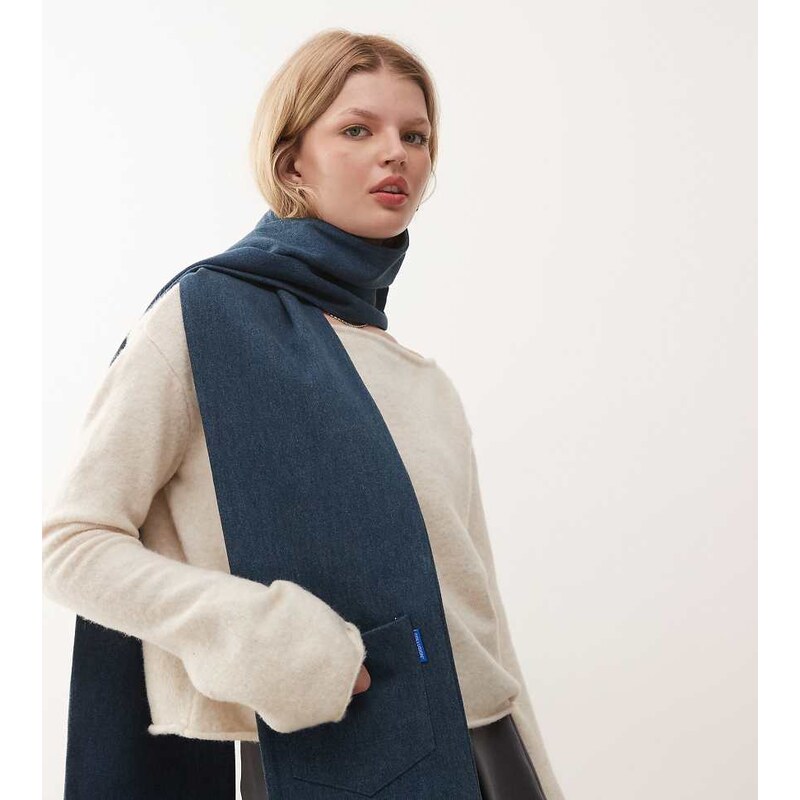 COLLUSION denim scarf with mid wash in blue