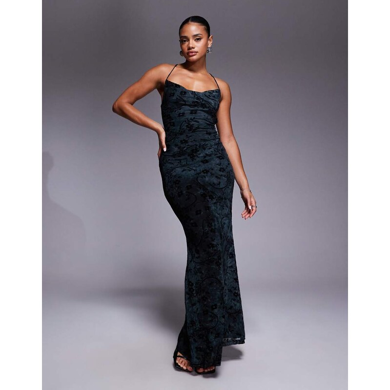 Princess Polly Giorgiana mesh cowl neck cami maxi dress in green