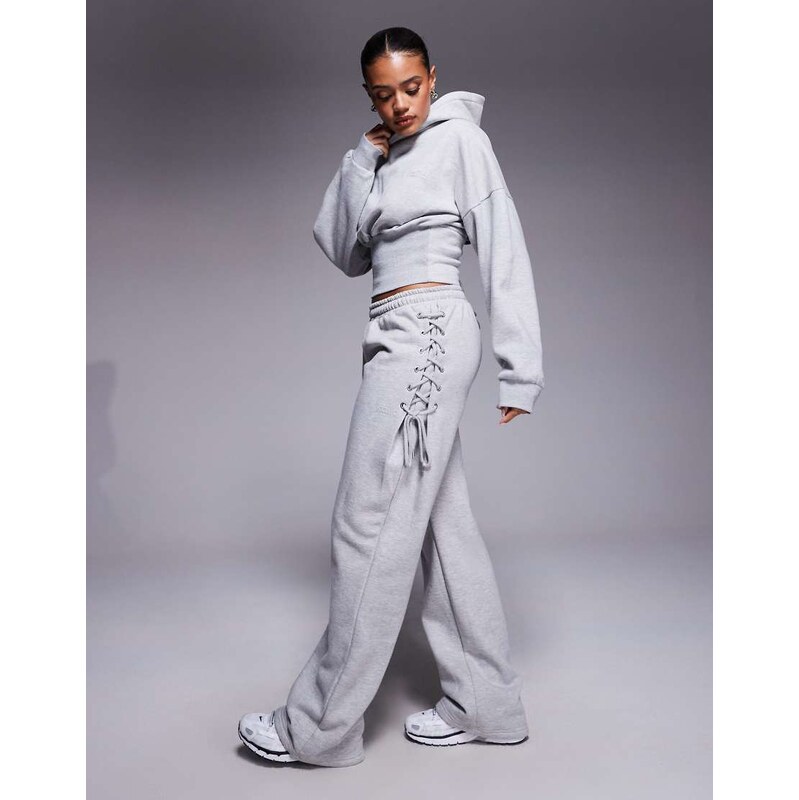 Kaiia cotton rich lace up side detail wide leg joggers co-ord in mid 110395128