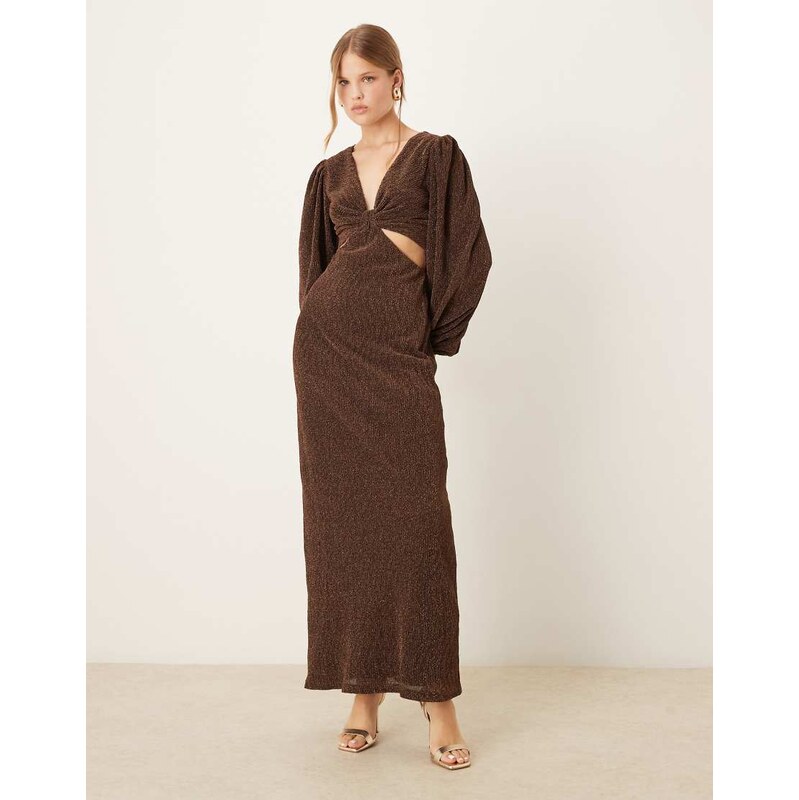 Pretty Lavish shimmer v neck balloon sleeve cut out maxi dress in 110500566