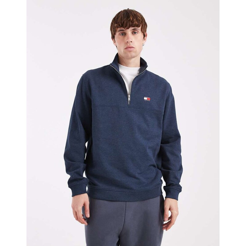 Tommy Jeans chest flag logo 1/4 zip up jumper in navy