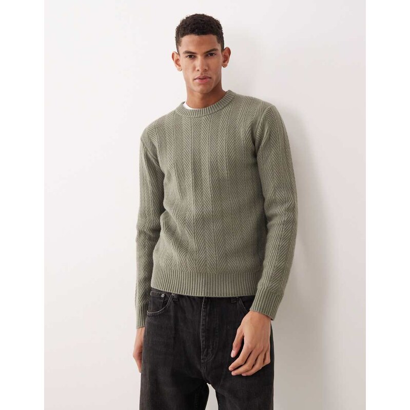Mango textured knit jumper in sage green