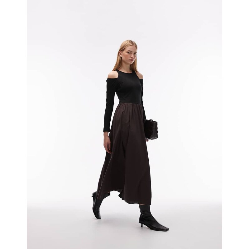 ASOS DESIGN long sleeve hybrid maxi dress in brown-Navy