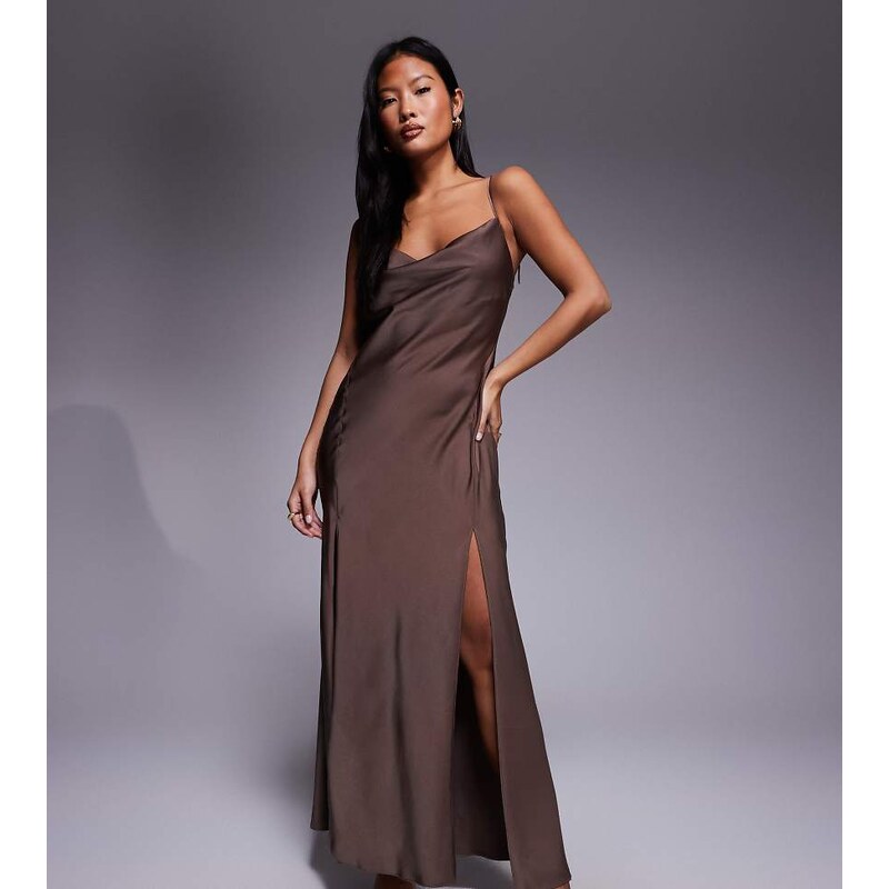 ASOS Petite ASOS DESIGN Petite satin tie strap maxi dress with split 115516766
