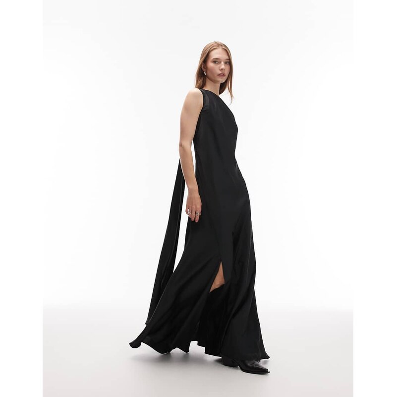 Allsaints monica satin maxi dress with open back in black 110395248