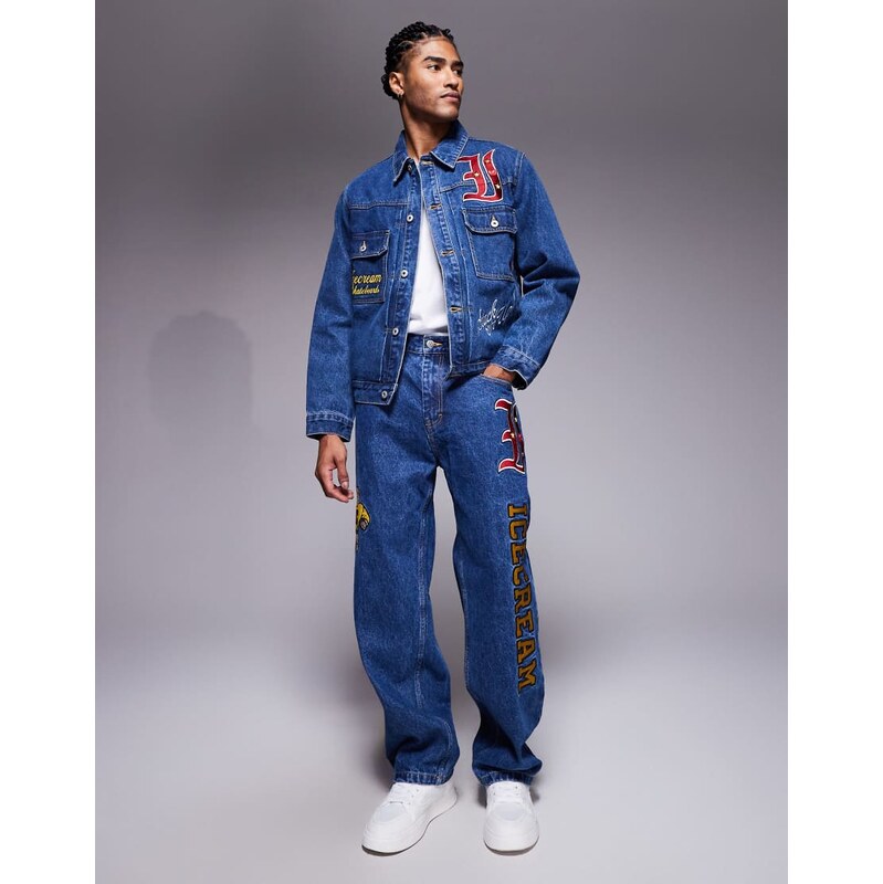 ICECREAM mascot co-ord denim straight leg jeans in midwash blue