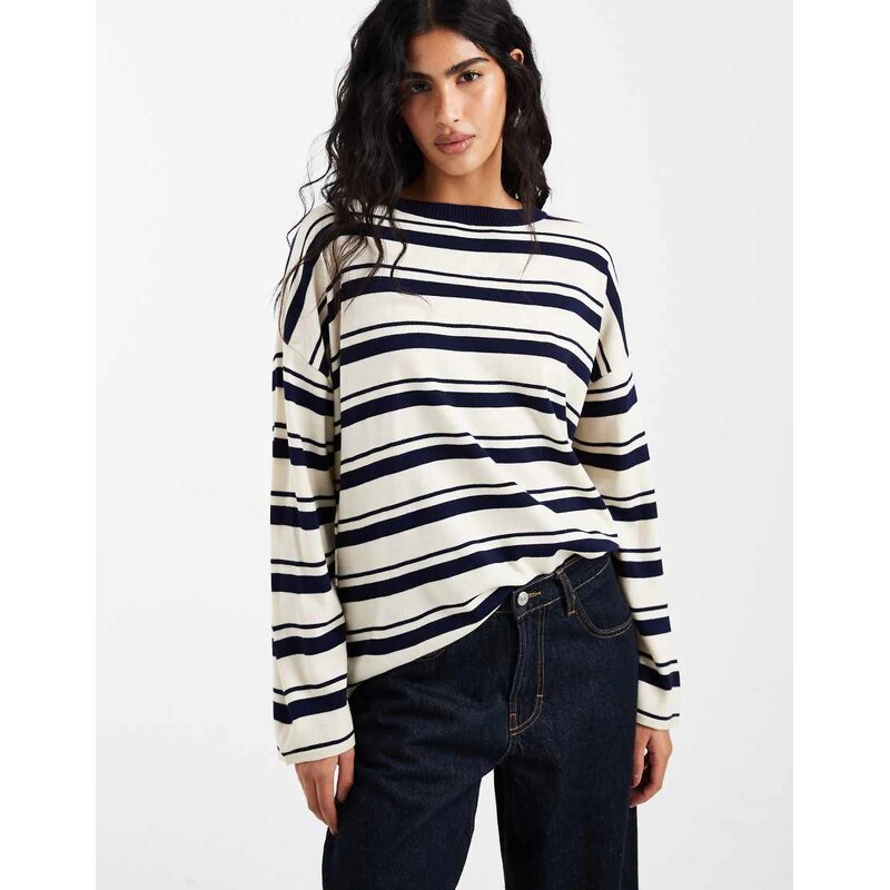 COLLUSION stripe crew jumper in navy