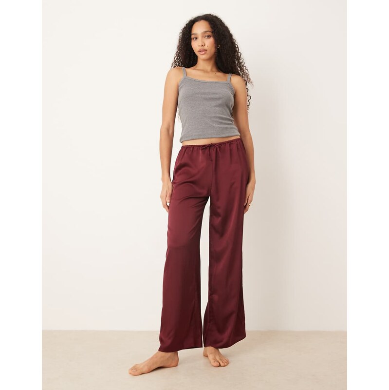 Mango satin drawstring pyjama trousers in deep red 110395301
