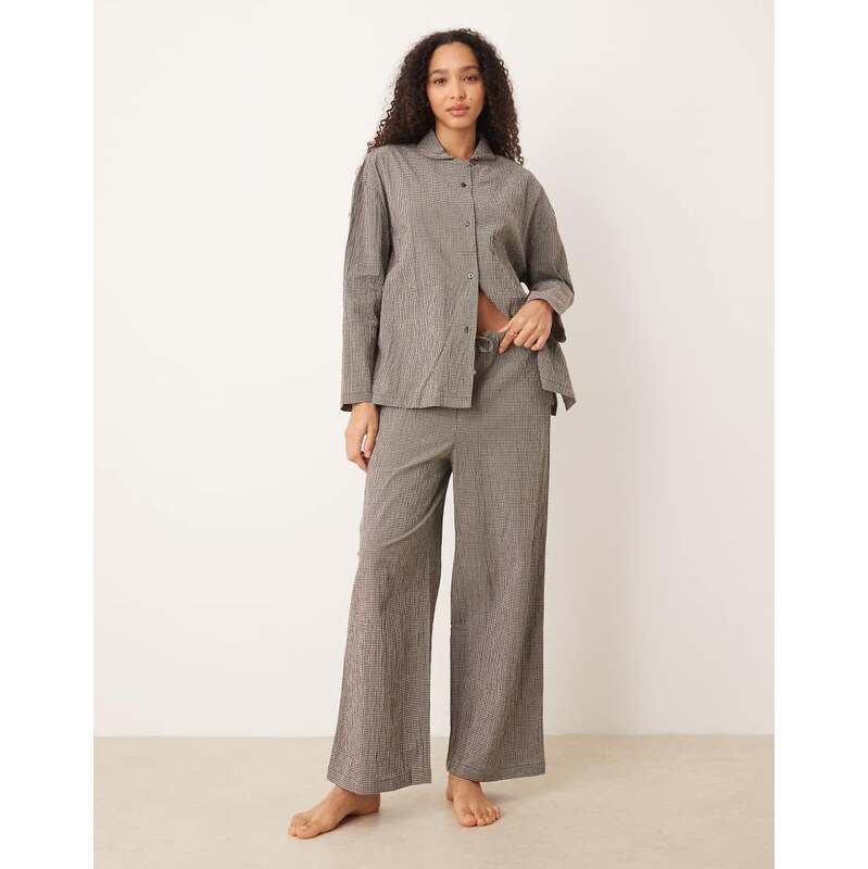 Mango gingham 2-piece pyjama set in brown 110395302