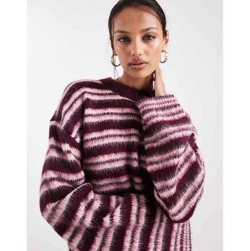 ASOS DESIGN knitted jumper in plum brushed stripe-Multi