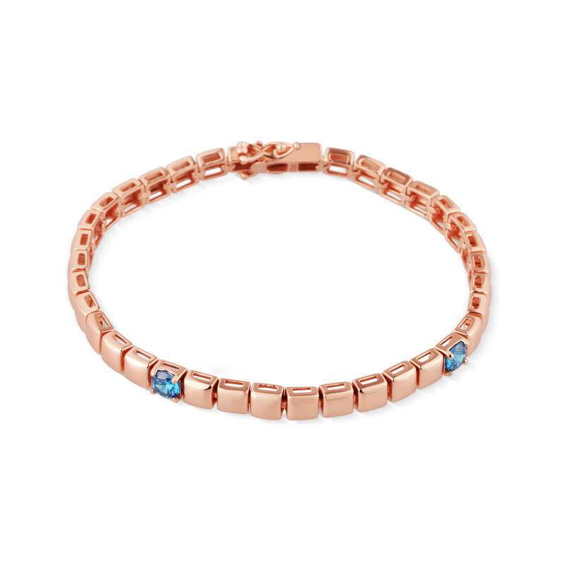 JVD Dámský stříbrný rose gold náramek s blue topazy