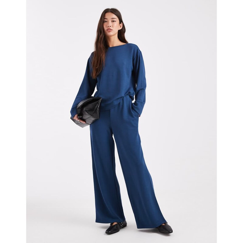 Vero Moda soft wide leg jogger co-ord in dark blue-Navy