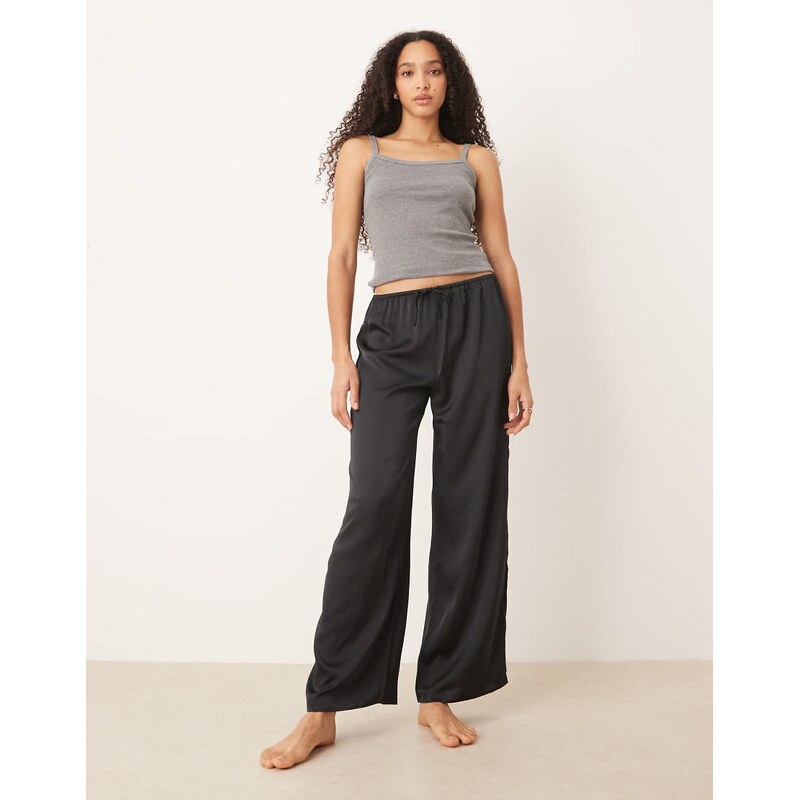 Mango satin drawstring pyjama trousers in charcoal-Grey 110395407