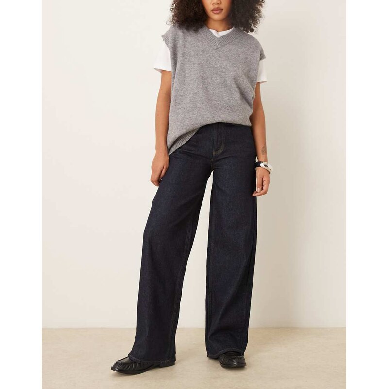 Vila Freya high waist wide leg jeans in dark blue denim-Navy 115518197