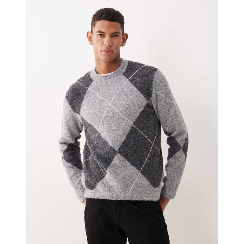 Mango wool blend argyle jumper in grey