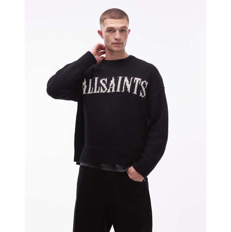 Allsaints stokes logo knitted jumper in black 110405912