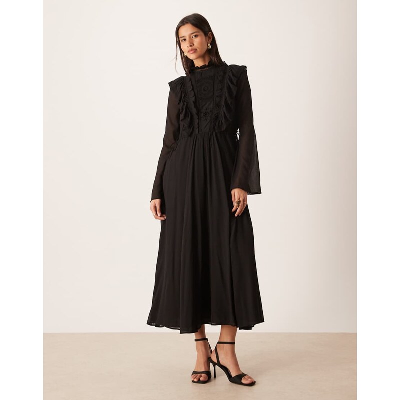 ASOS DESIGN high neck ruffle maxi dress with lace inserts and