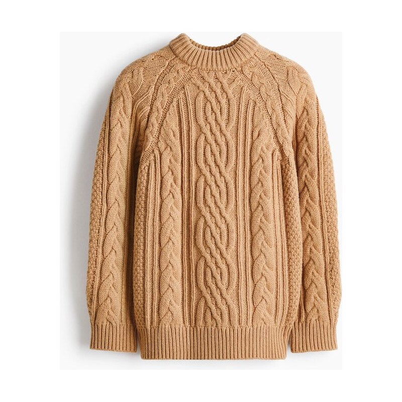 H&M - Svetr z vlněné směsis copánkovým vzorem - Béžová