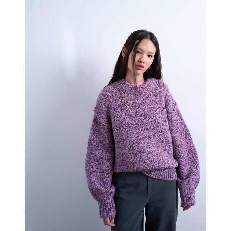Topshop knitted fluffy twist yarn jumper in purple