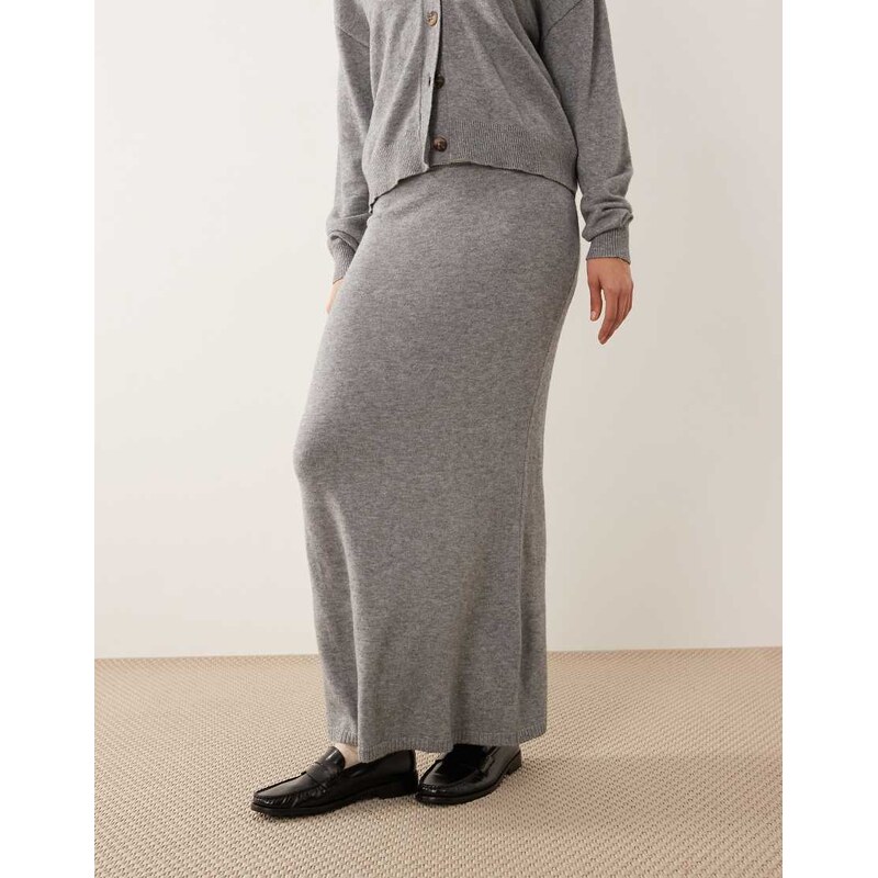 Vila knitted midi skirt co-ord in medium grey melange