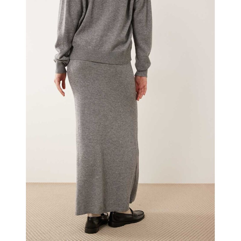 Vila knitted midi skirt co-ord in medium grey melange