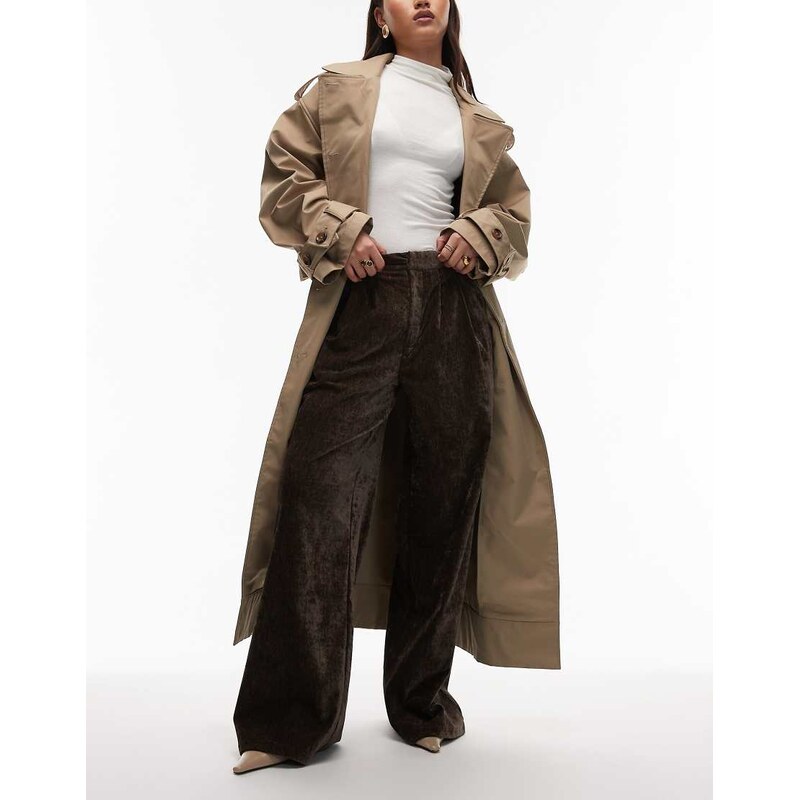 ASOS DESIGN textured velvet tailored wide leg trouser in chocolate-Brown