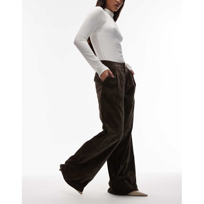 ASOS DESIGN textured velvet tailored wide leg trouser in chocolate-Brown