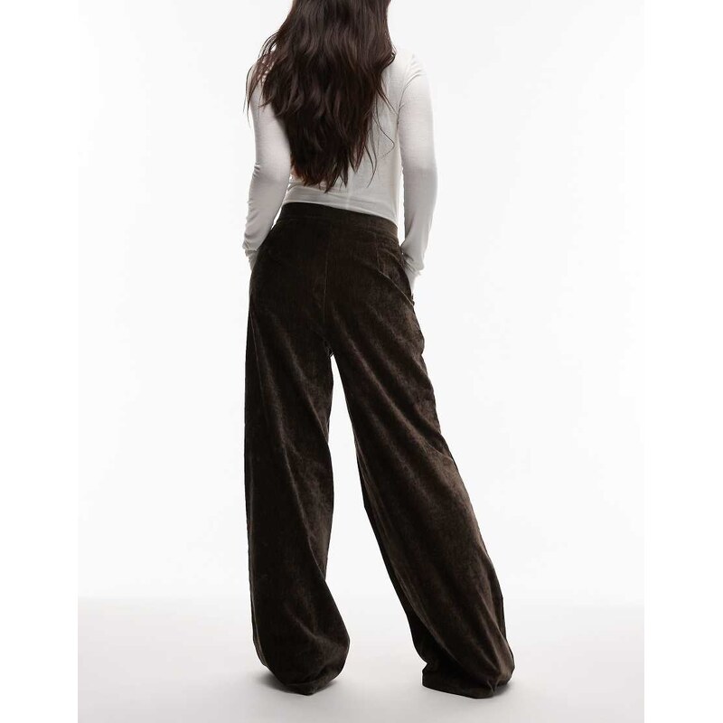 ASOS DESIGN textured velvet tailored wide leg trouser in chocolate-Brown